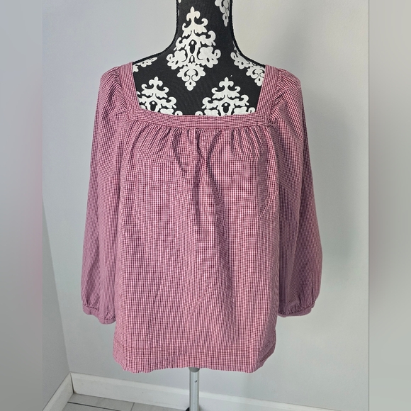 J. Crew Tops - J Crew Red Smocked Puff Sleeve Blouse size L